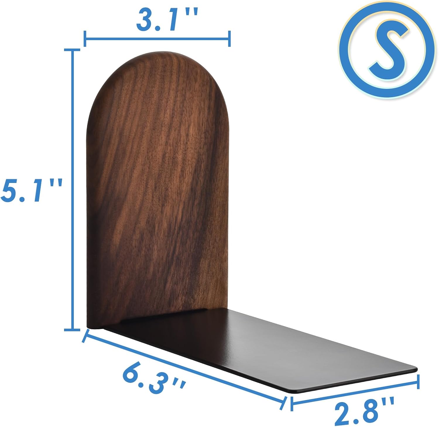 Sturdy Wooden Bookends - Non-Slip Decorative 1 Pair