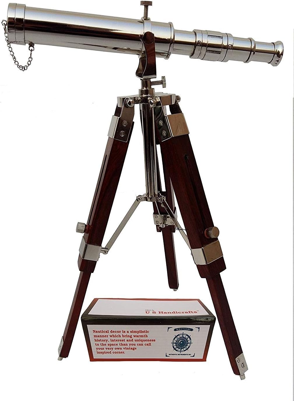 Vintage Brass Nickel Telescope with Tripod Stand