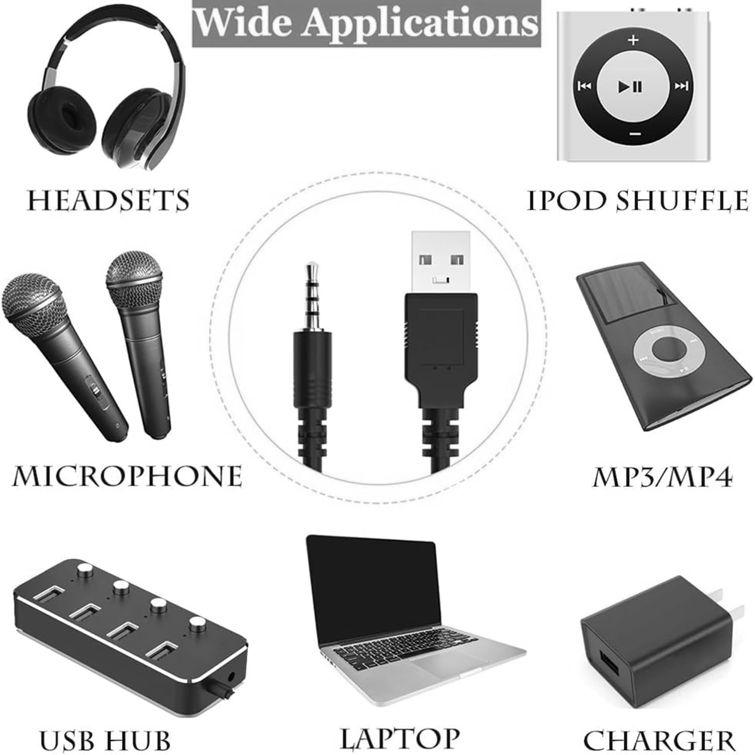 USB to 35mm Audio Jack Adapter Cable 20cm