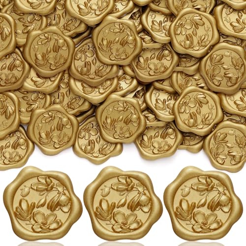 100pcs 3D Magnolia Wax Seal Stickers Antique Gold