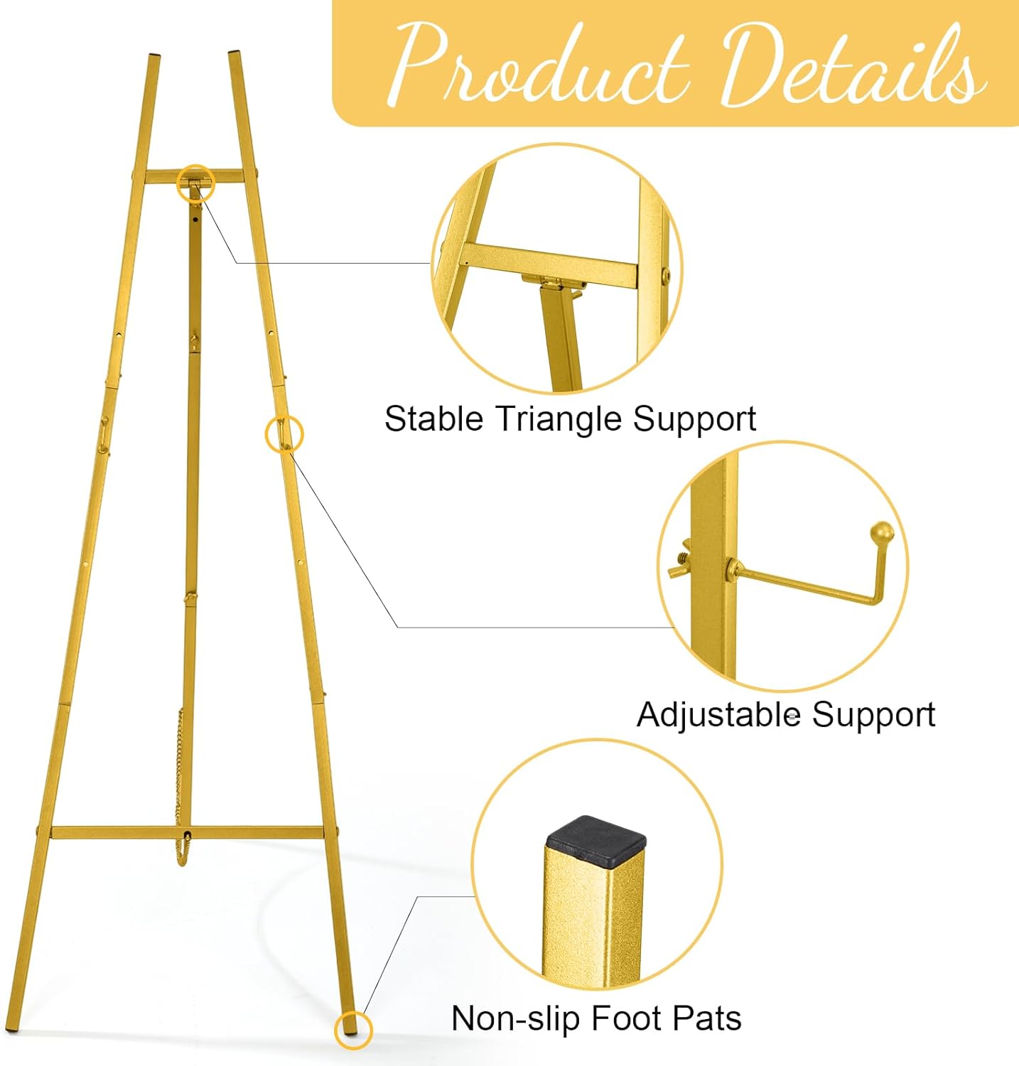 Gold 50 Inch Adjustable Easel Stand for Wedding Sign Display