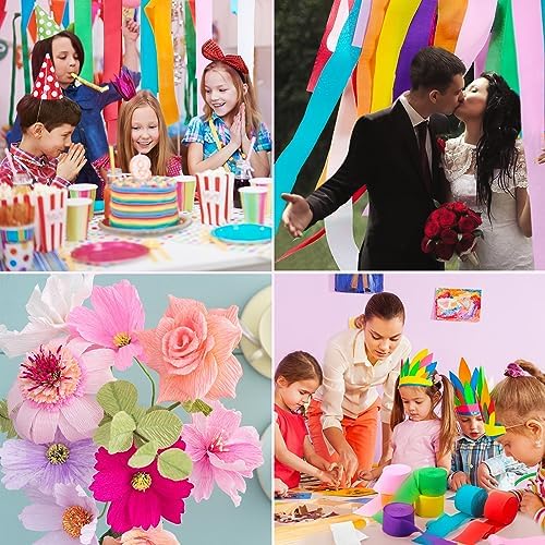 Berlune 48 Rolls Crepe Paper Streamers Rainbow Party Decorations