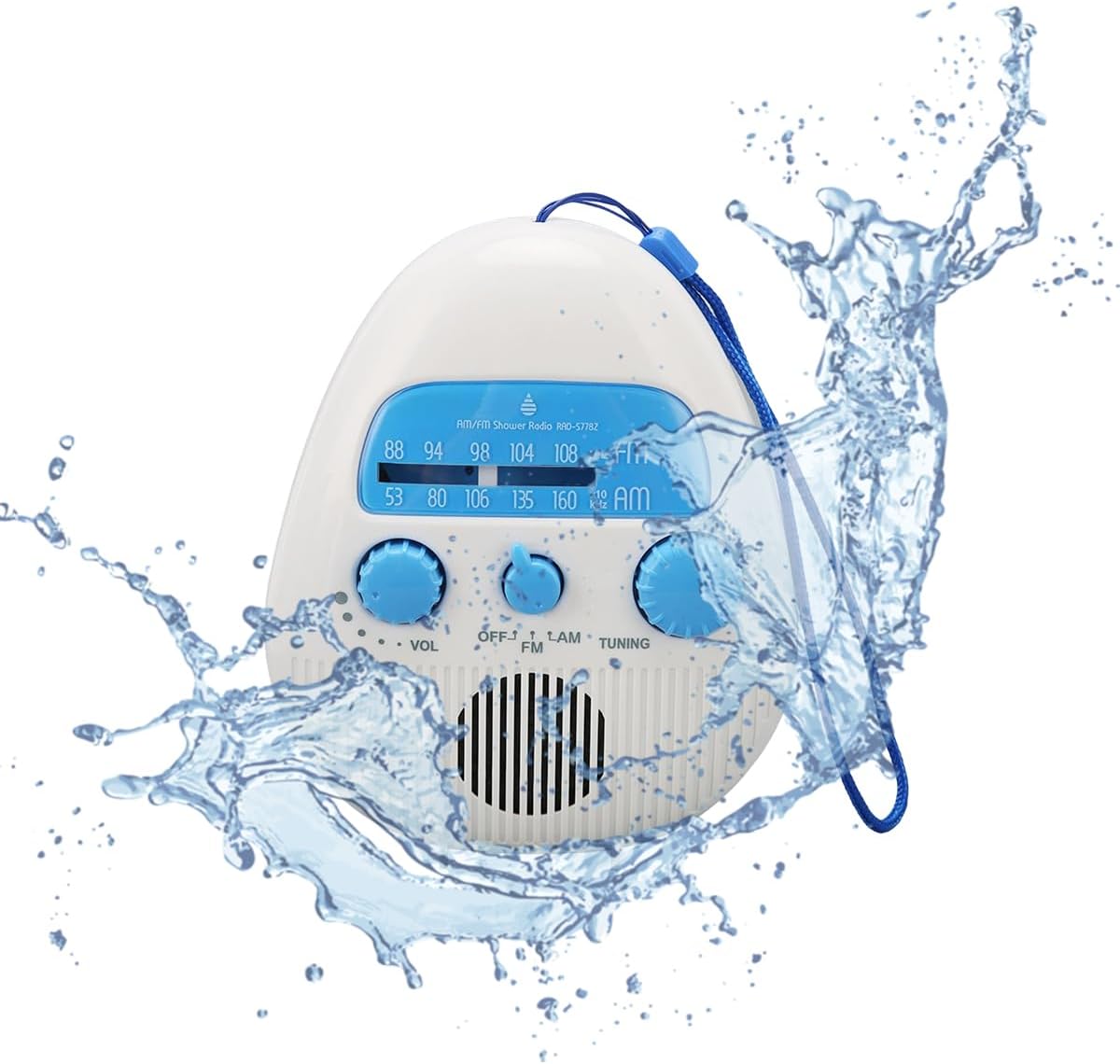 Shower Radio with AM FM Splash Proof and Rotating Knob