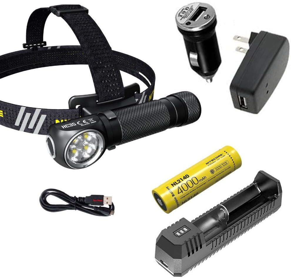 Nitecore HC35 Rechargeable Headlamp with USB Charger and Adapters