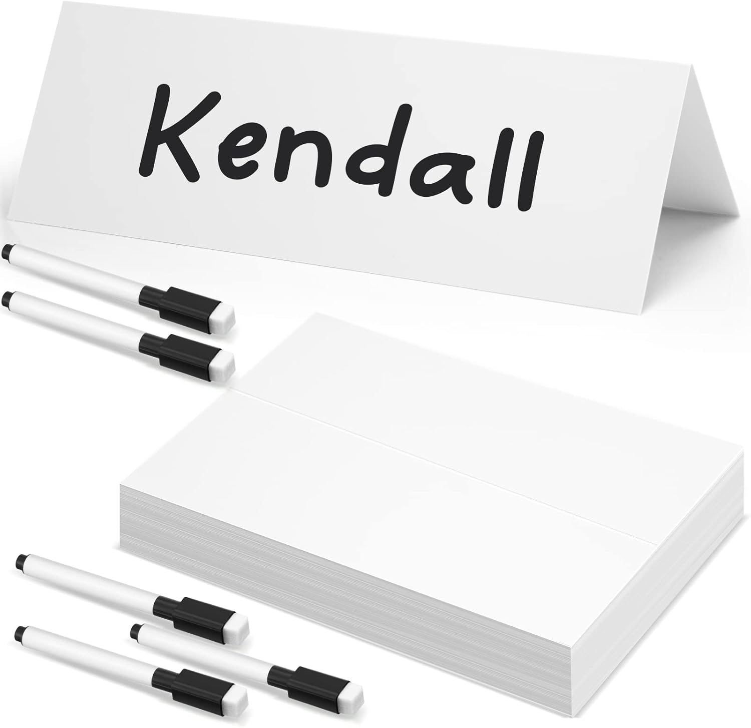 Seajan 100 Pcs Dry Erase Tent Cards with 5 Markers