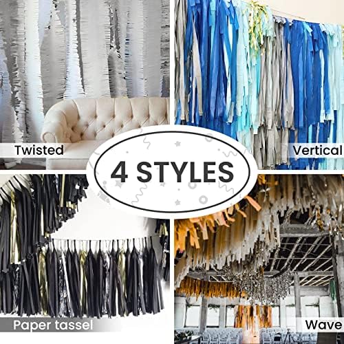 PartyWoo Crepe Paper Streamers 4 Rolls Silver 328ft Total