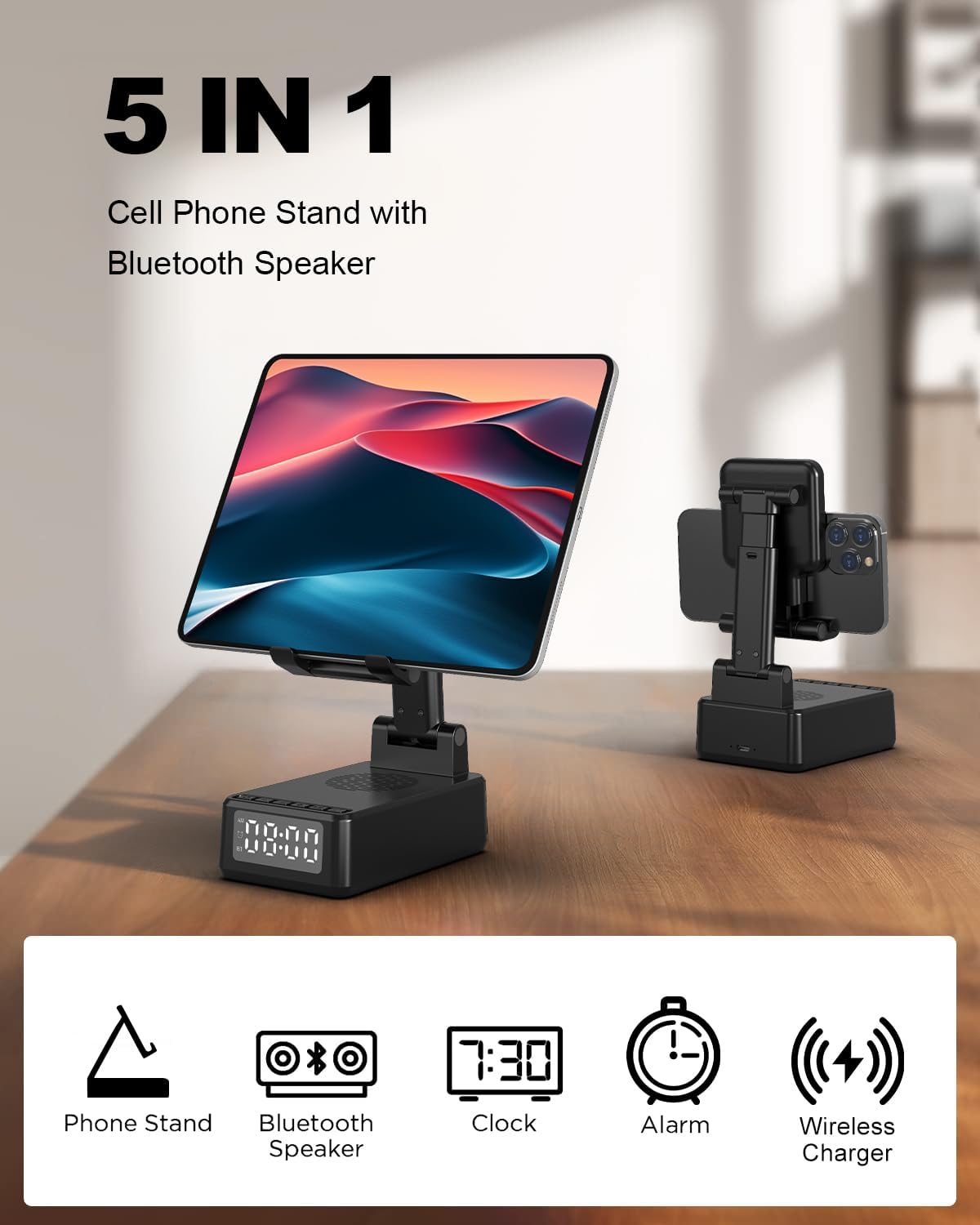 6-in-1 Bluetooth Speaker Phone Stand Holder