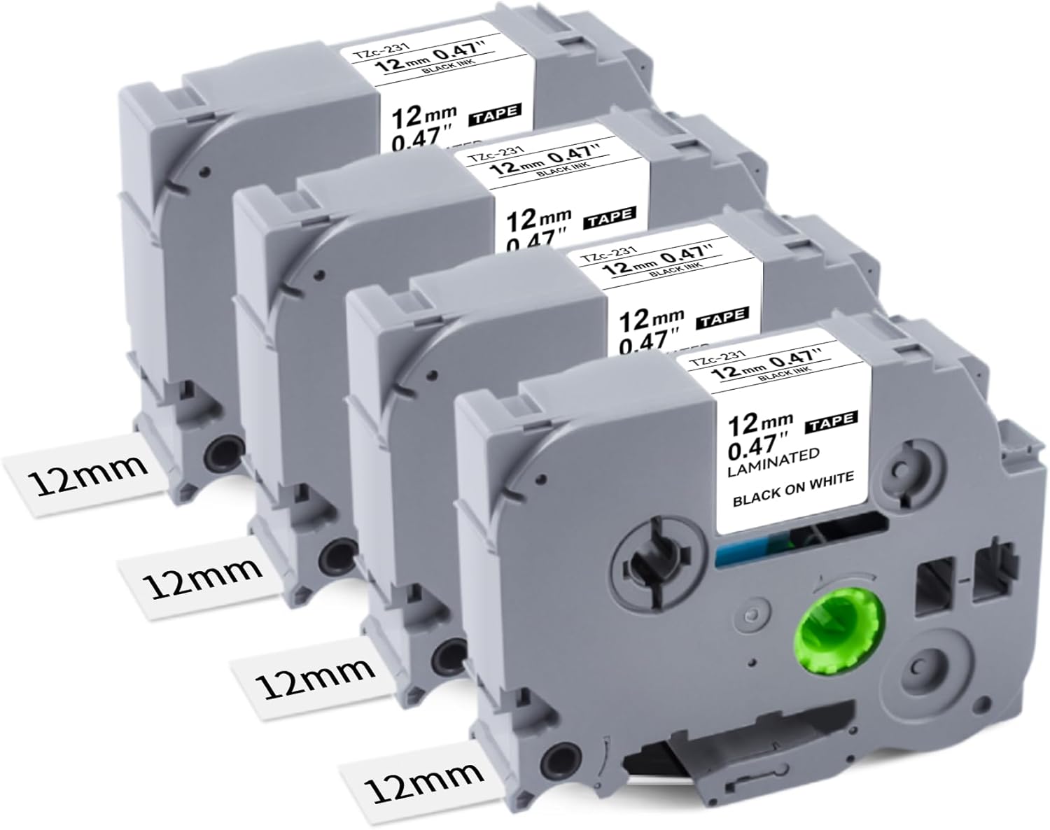 4-Pack Brother TZe-231 Laminated Label Tape Black on White