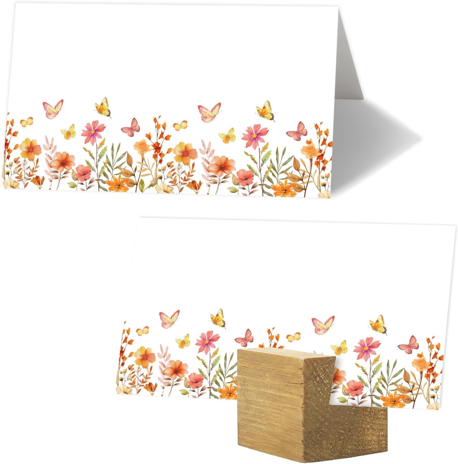 Whaline 100 Pcs Fall Place Cards Wildflower Butterfly Tent Name Cards