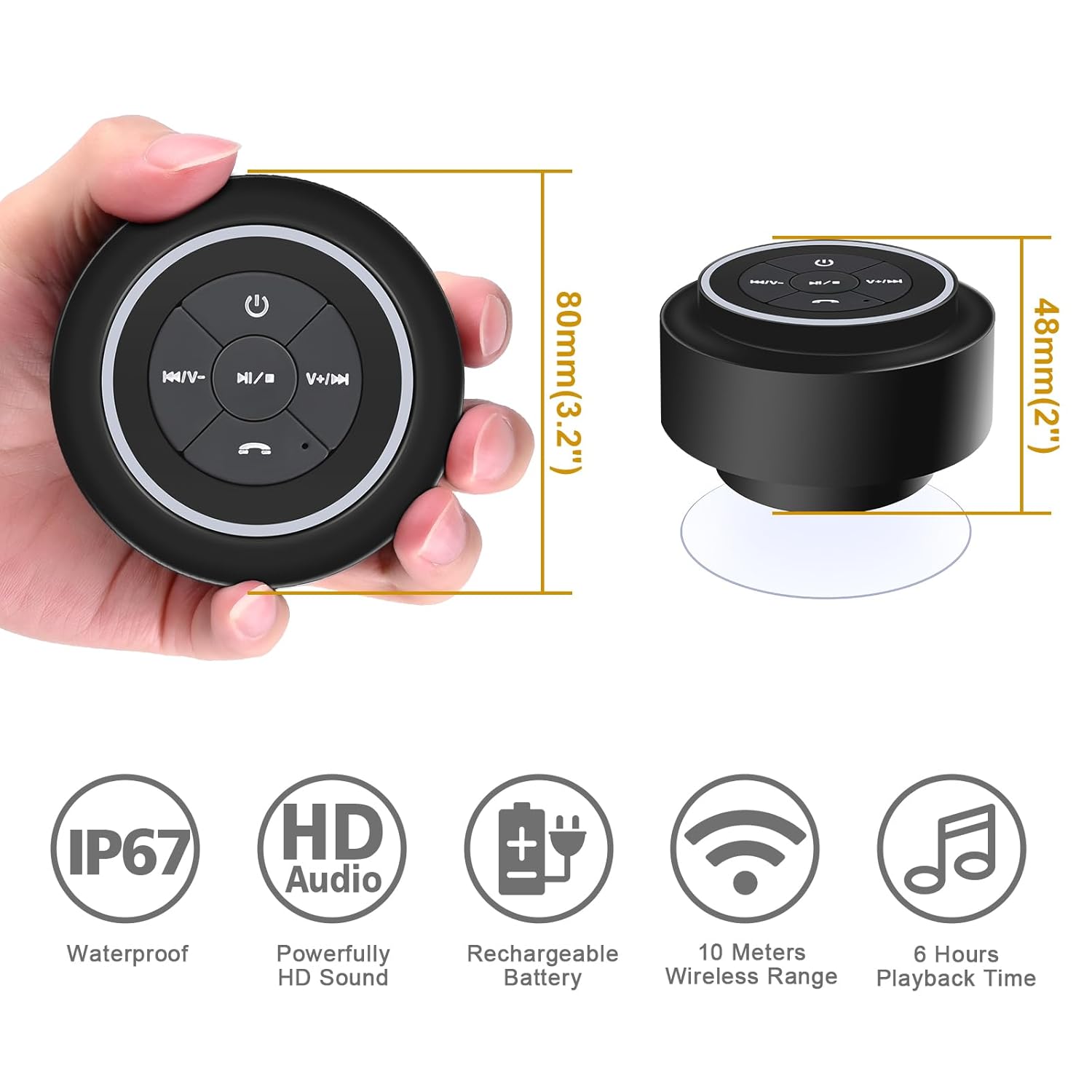 HaiSSKY Bluetooth Shower Speaker IPX7 Waterproof with LED Light