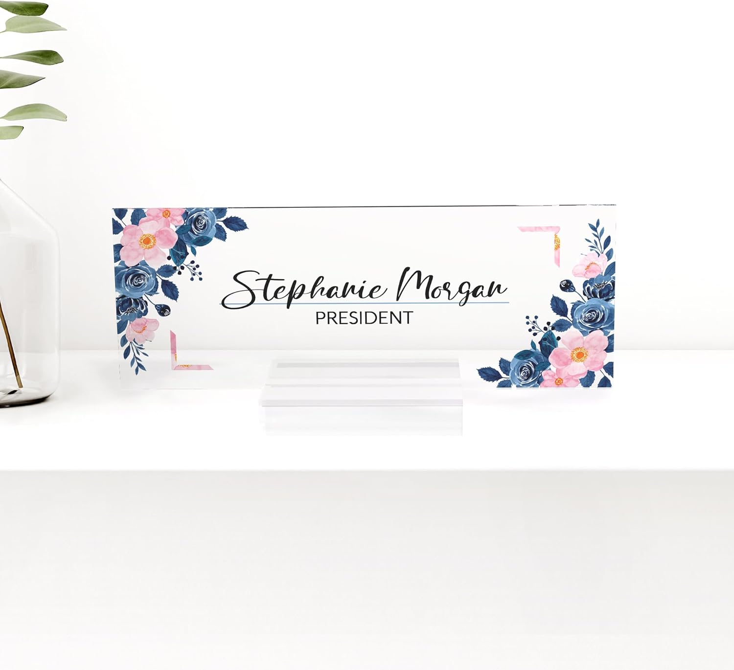 Personalized Desk Name Plate with Wood Base