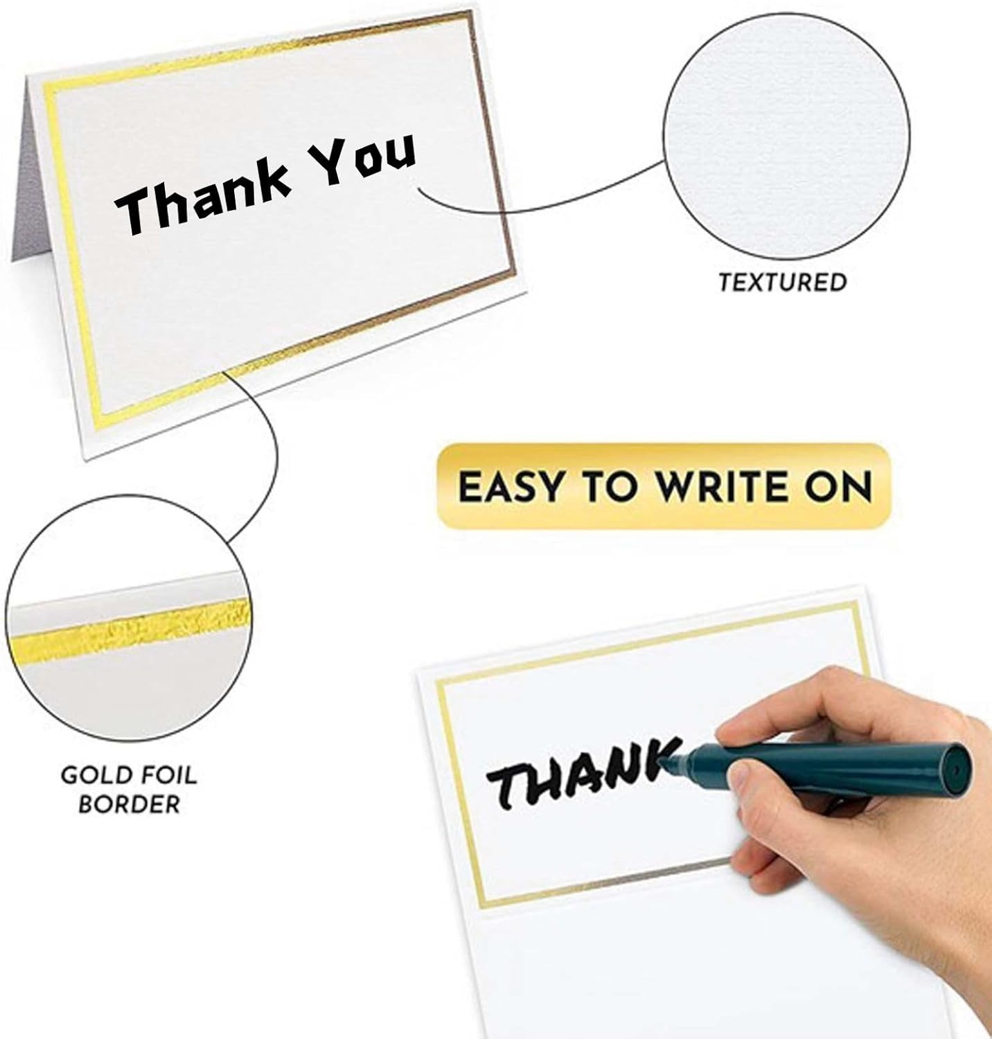 50Pcs Gold Foil Wedding Place Cards with Tent Design