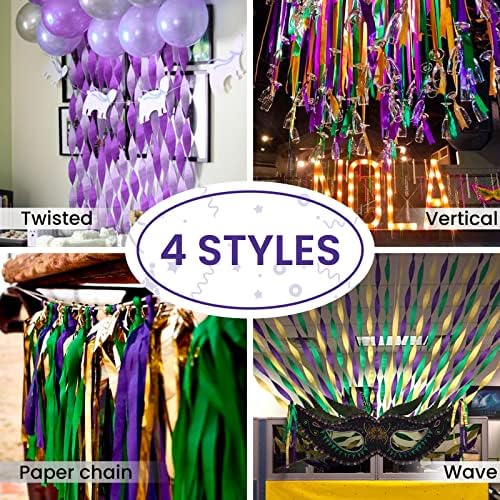 PartyWoo Mardi Gras Crepe Paper Streamers 6 Rolls