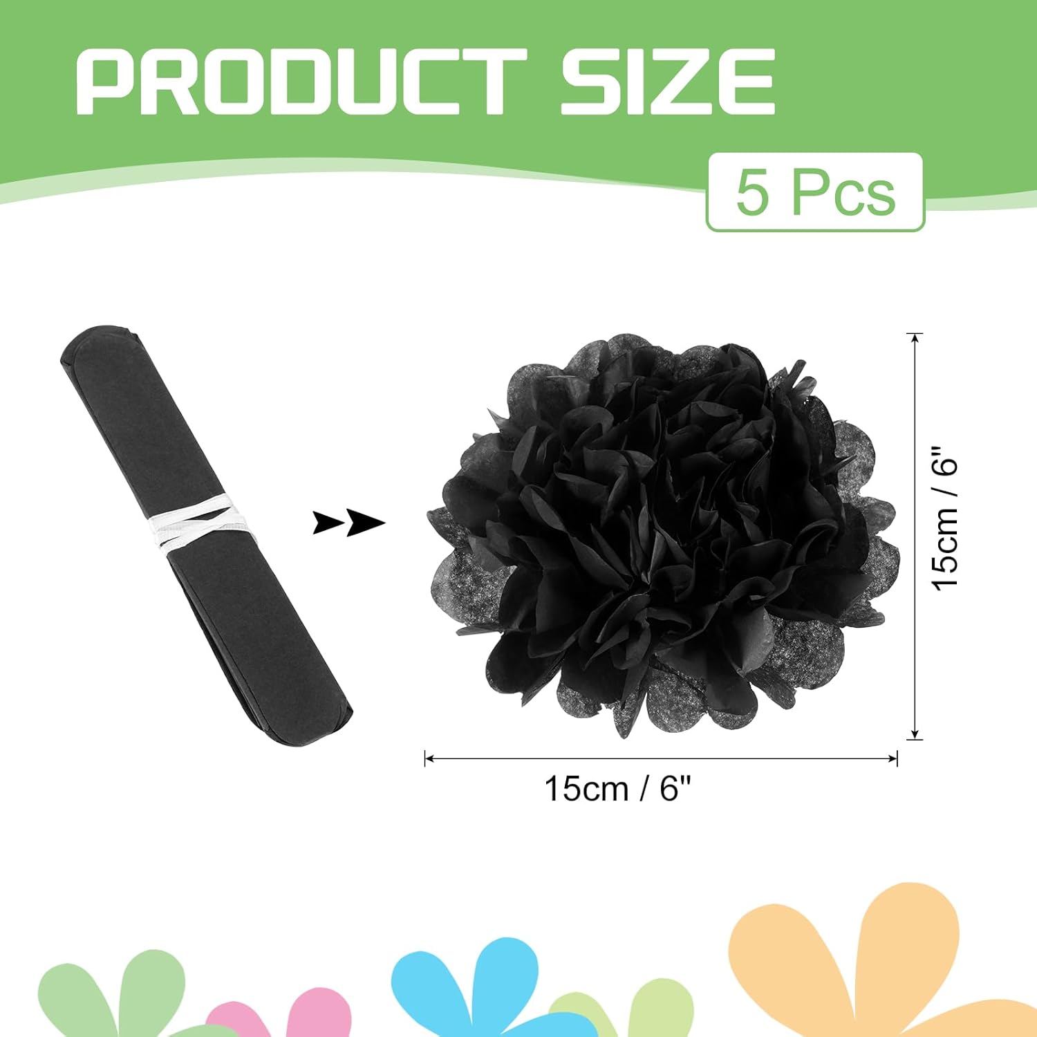MECCANIXITY 5Pcs Black Paper Pom Poms for Decor