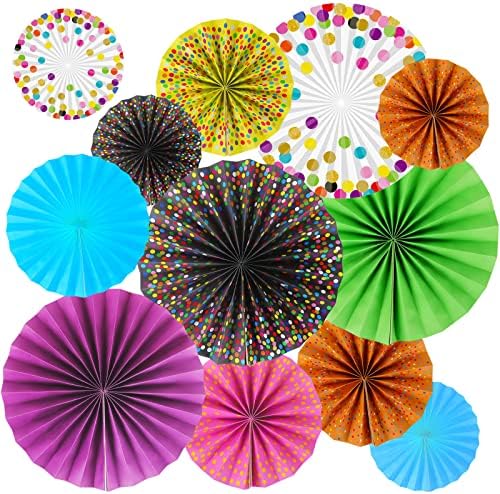12 Piece Confetti Hanging Paper Fans for Classroom Decorations