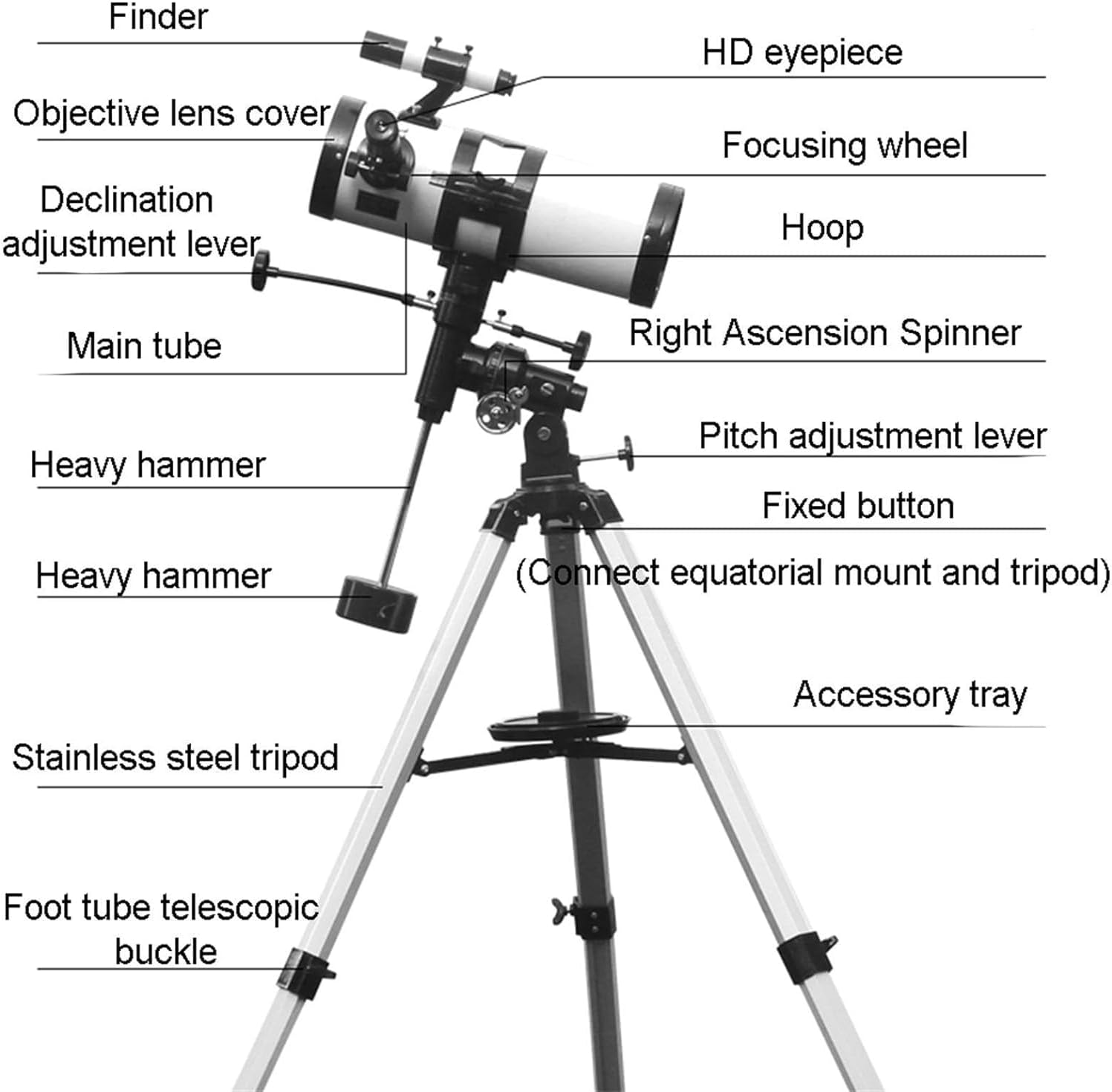 Beginners 114mm Refractor Telescope with Tripod and Equatorial Mount