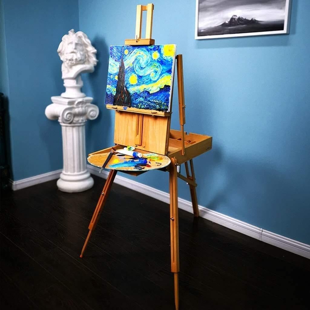 Large Beech Wood Artist Easel with Drawer Red