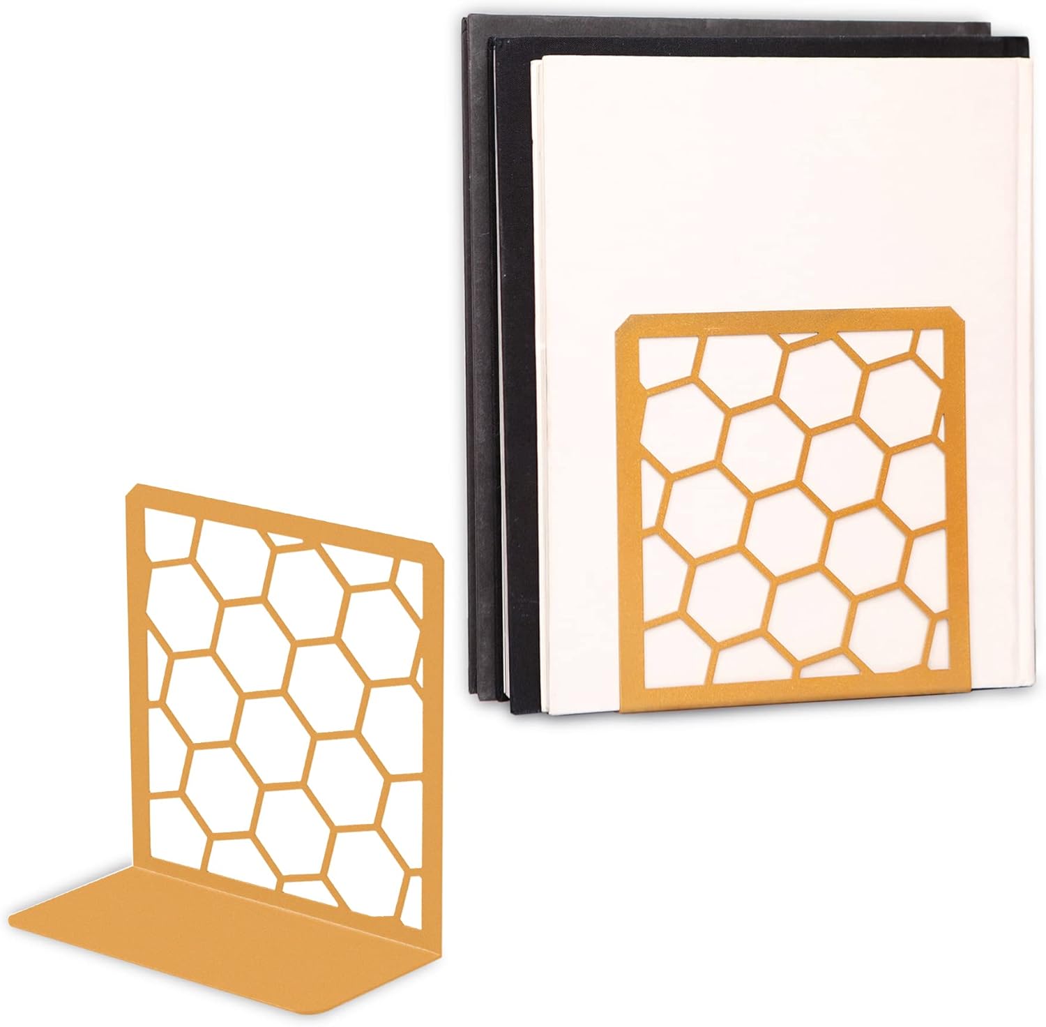 GEOMOD Geometric Honeycomb Gold Metal Bookends - 1 Pair