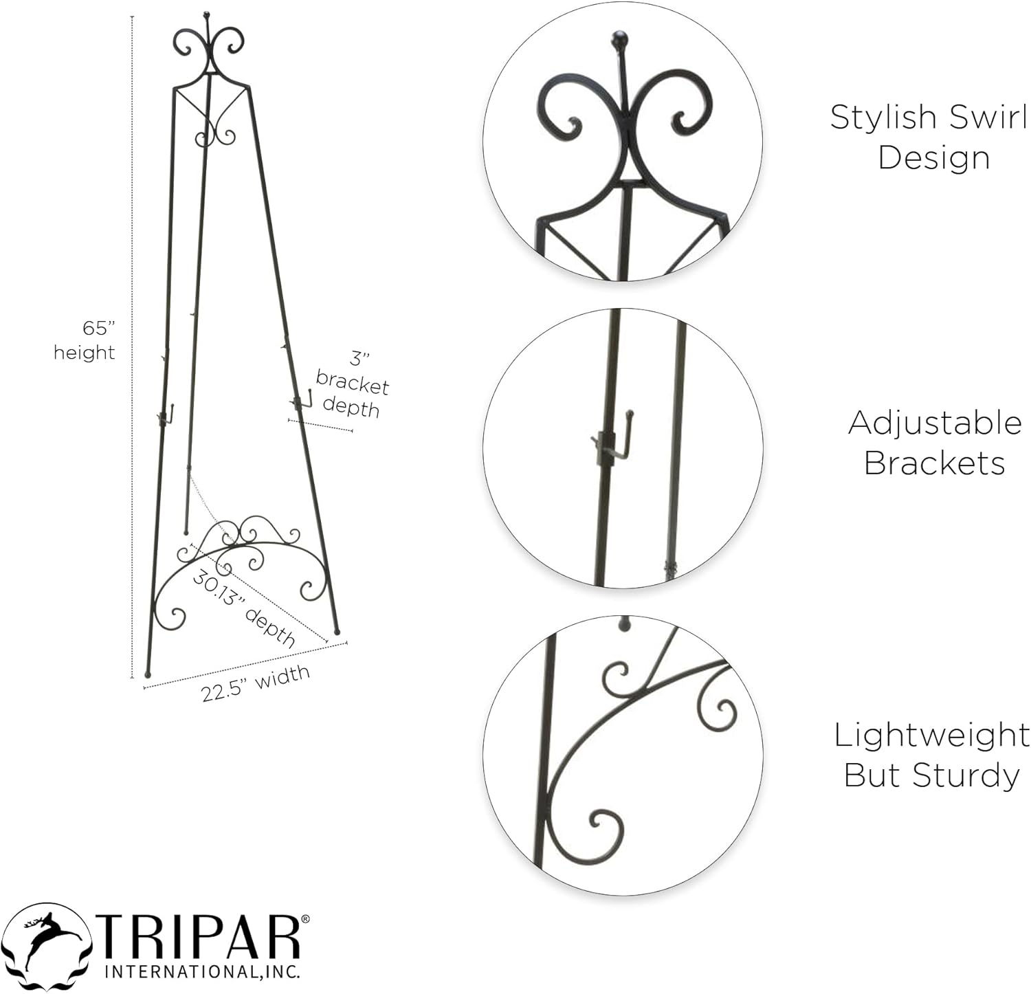Tripar 65 Inch Metal Black Easel for Art and Display