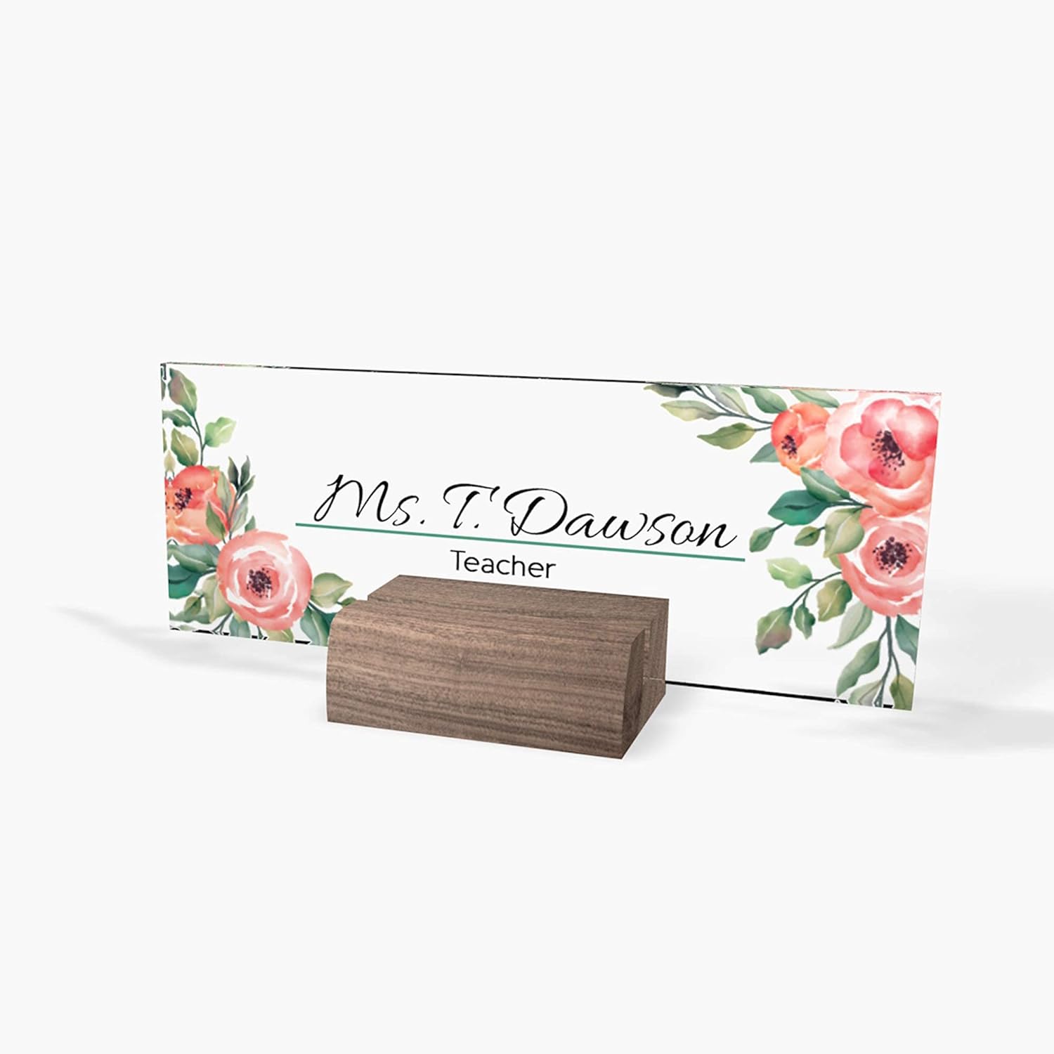 Personalized Desk Nameplate with Acrylic Sign and Walnut Wood Base