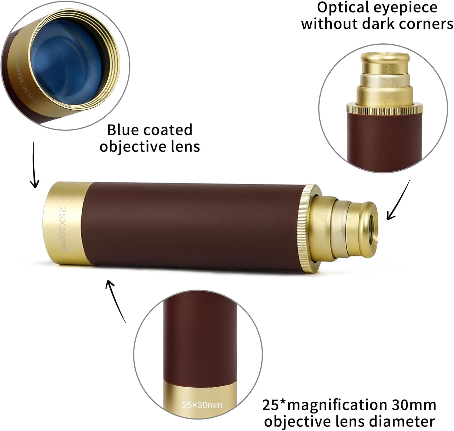 NewDoar 25x30 Zoom Monocular Pirate Telescope - Waterproof Aluminum Alloy Brass Adjustable