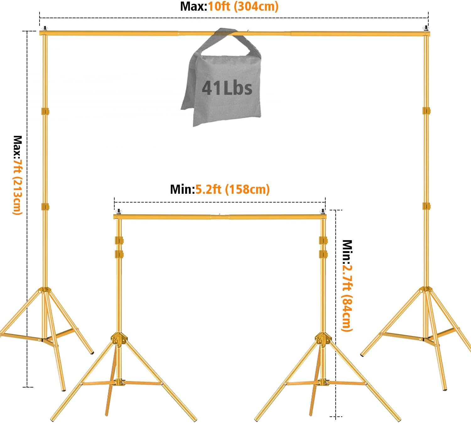 Titanium Gold Adjustable Photo Backdrop Stand Kit 10x7ft