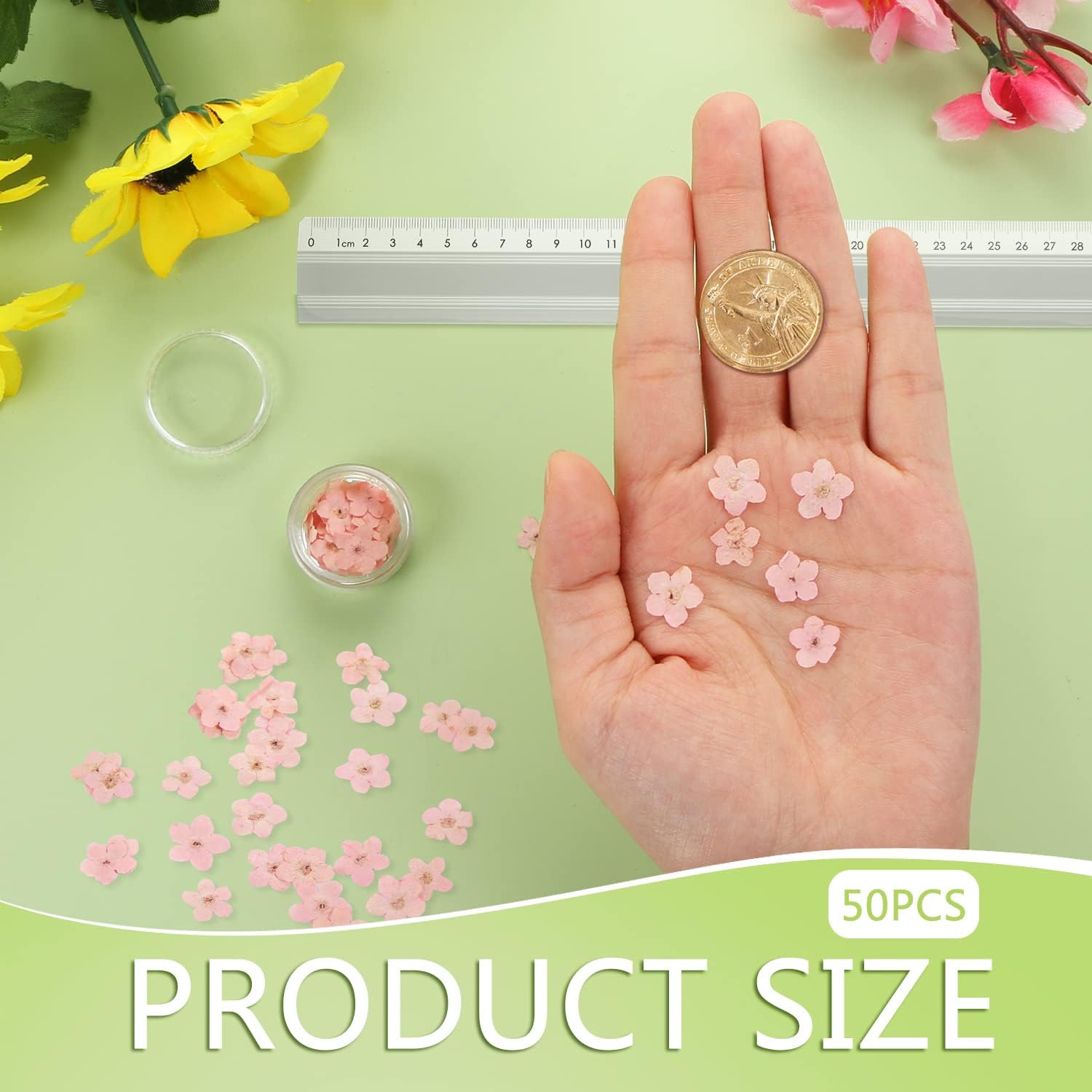 DREMISI 50Pcs Pink Forget Me Not Dried Flowers for Resin Jewelry