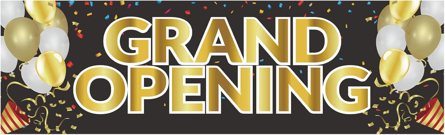 Grand Opening Banner 3x10 ft Oxford Cloth Sign and Hanging Rope
