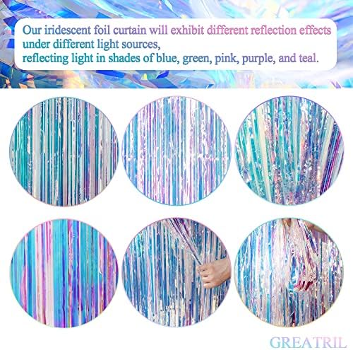 GREATRIL Iridescent Party Streamers Backdrop 2 PCS