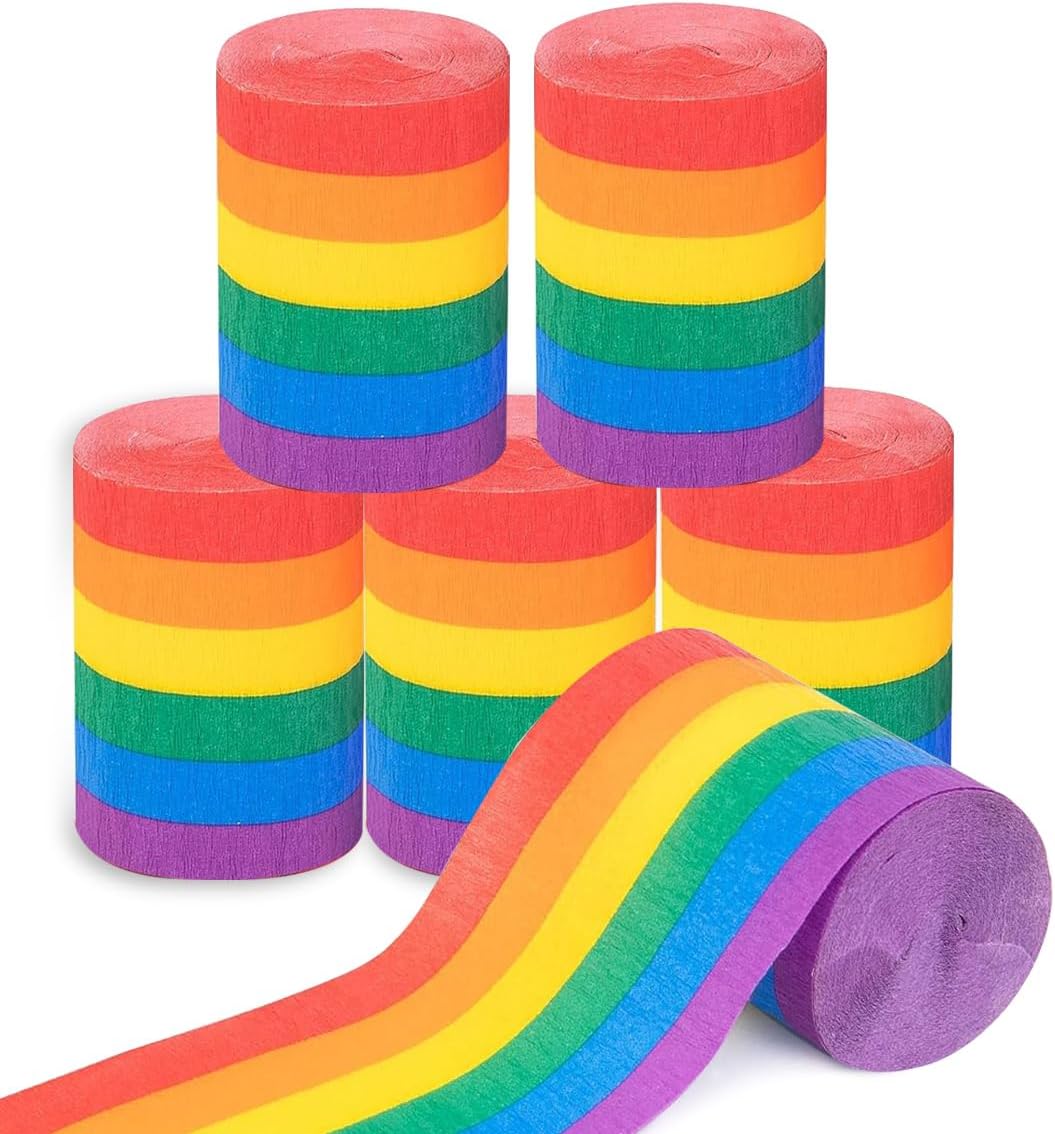 Willaudy Rainbow Crepe Paper Streamers 6 Rolls 197ft