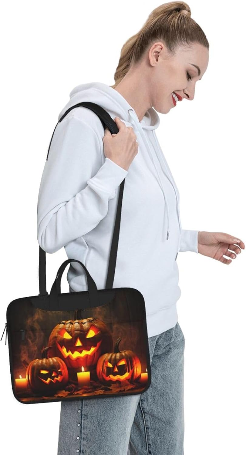 RLDOBOFE Halloween Pumpkin Laptop Bag with Zip Closure