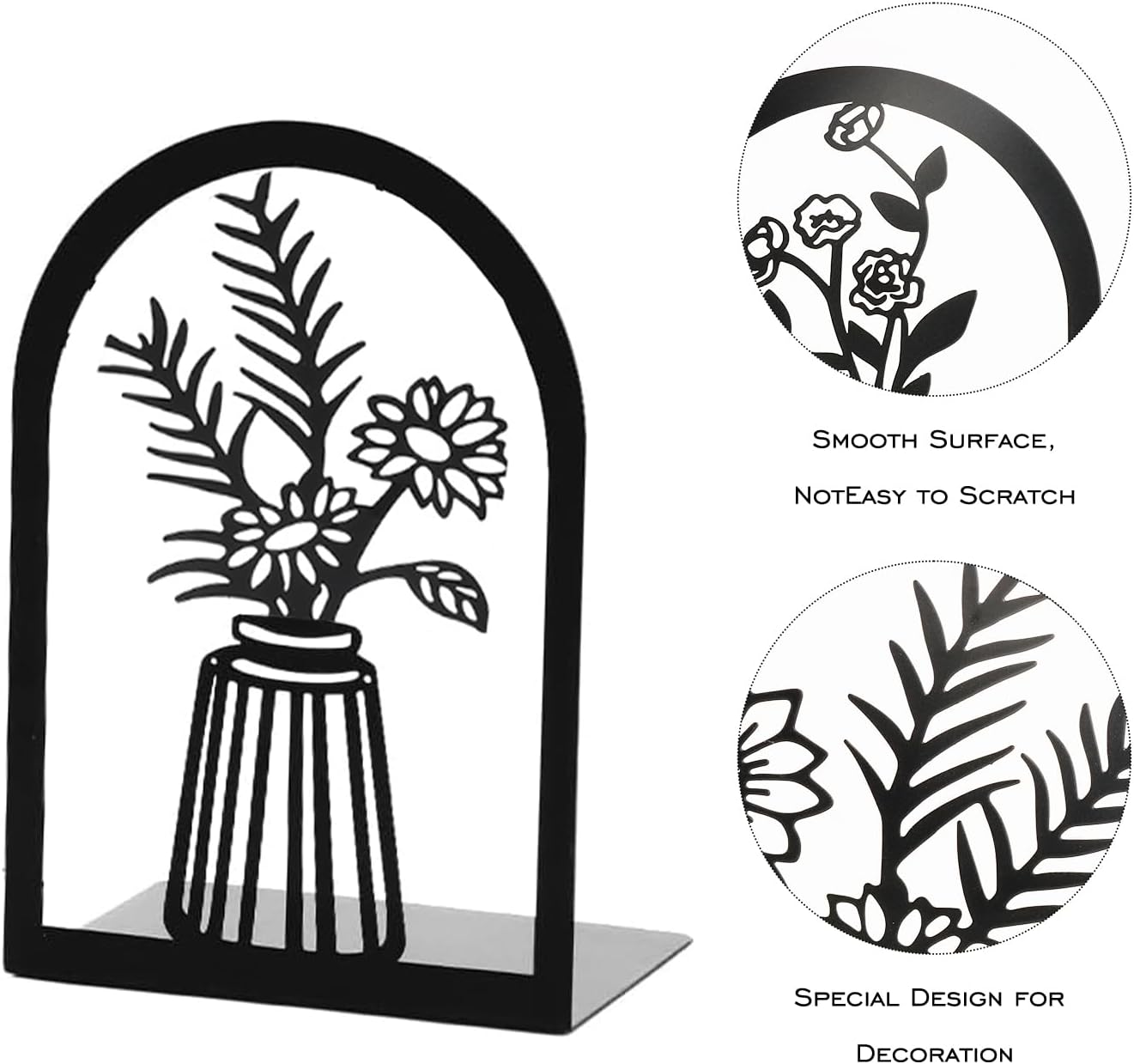 3 Pair Decorative Metal Bookends with Flower Designs