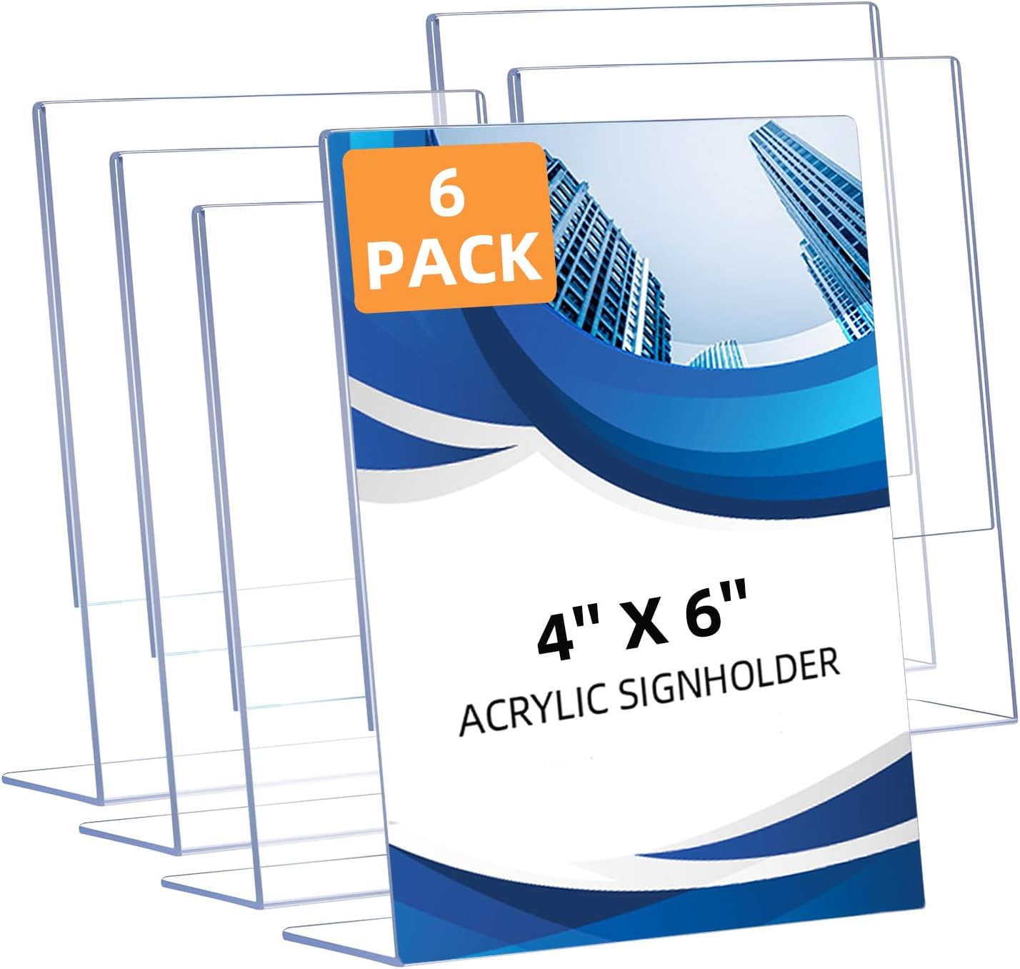 6 Pack Slanted Back Acrylic Sign Holders 4x6 for Business Use