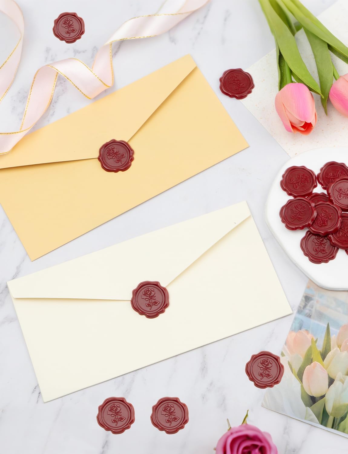 55 Pcs Red Rose Wax Seal Stickers for Envelopes and Invitations