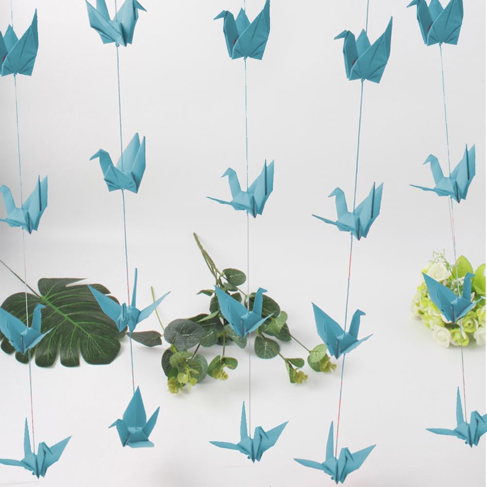 Paper Crane Hanging Garland 3 Strings 52ft Blue Origami Decor