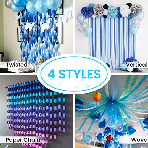 PartyWoo Crepe Paper Streamers 4 Rolls Light Blue