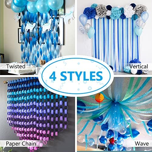PartyWoo Crepe Paper Streamers 4 Rolls Blue White Decorations