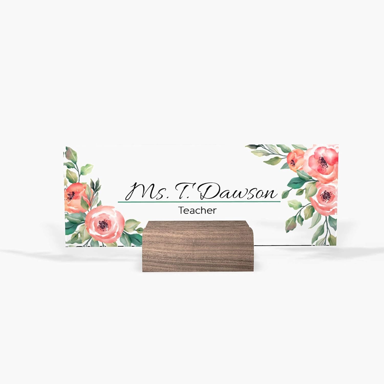 Personalized Desk Nameplate with Acrylic Sign and Walnut Wood Base