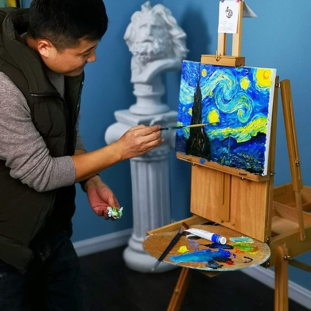 Large Beech Wood Artist Easel with Drawer Red
