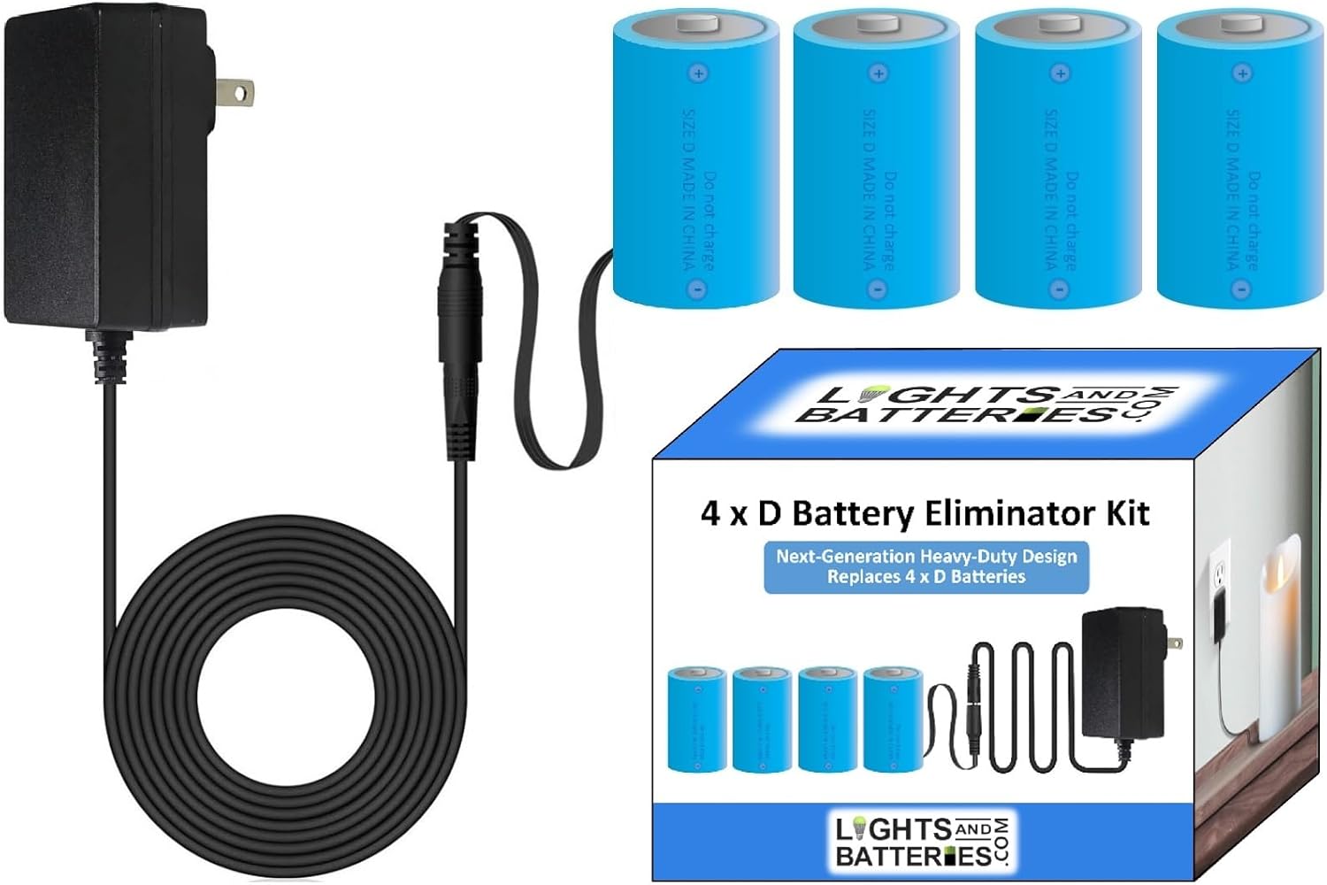 4 x D Next-Generation Heavy-Duty Battery Replacement Eliminator Kit