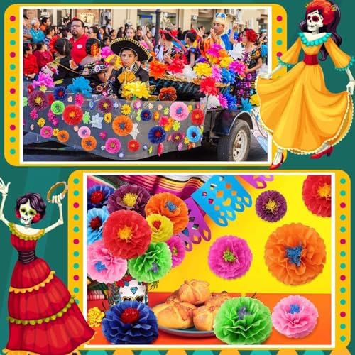 Geyee 27 Pcs Colorful Fiesta Tissue Paper Flowers