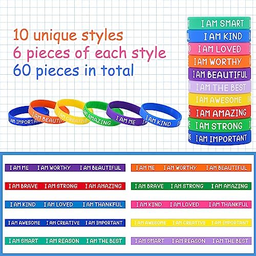 60 Pieces Colorful Motivational Wristbands For Students