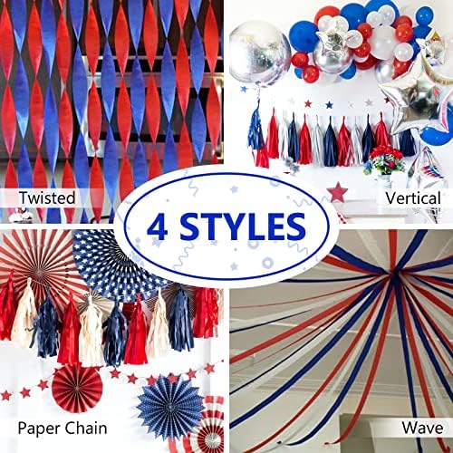 PartyWoo Crepe Paper Streamers 4 Rolls Red and Blue