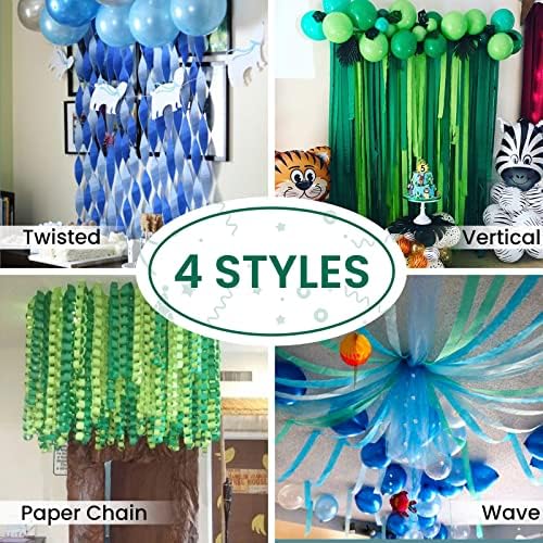 PartyWoo Crepe Paper Streamers 6 Rolls 492 Feet Blue Pastel Green and Lime