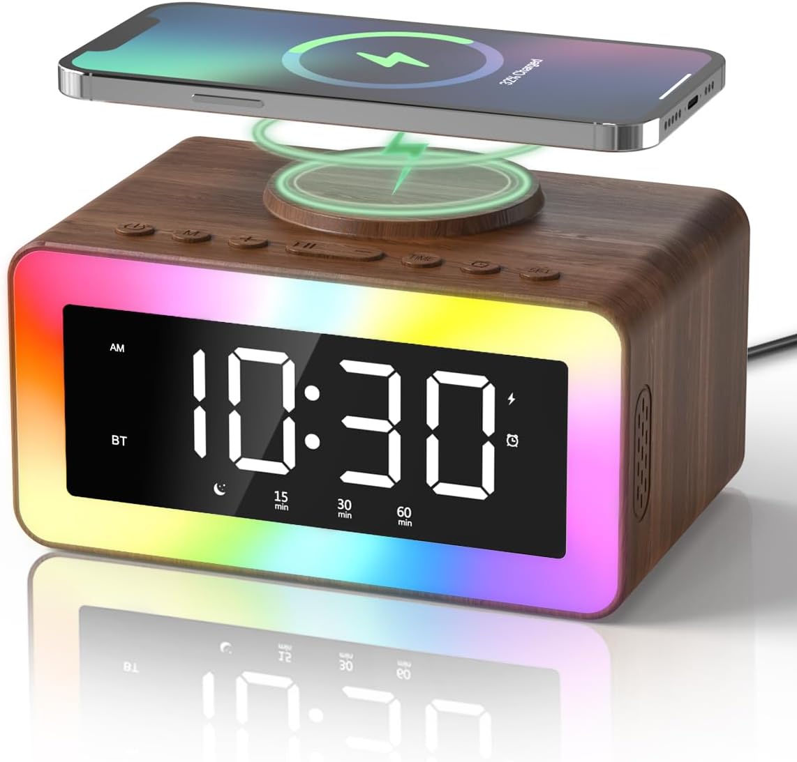 Bitswolee All-in-One Alarm Clock with Wireless Charging