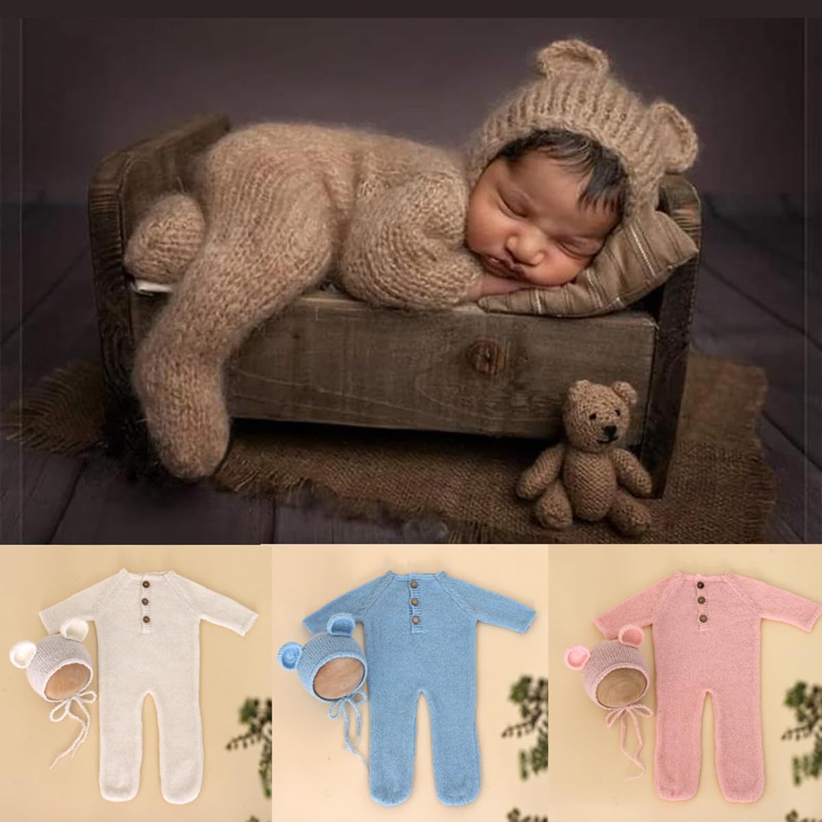 Vomdrok Newborn Baby Photo Props Blue Hat and Romper