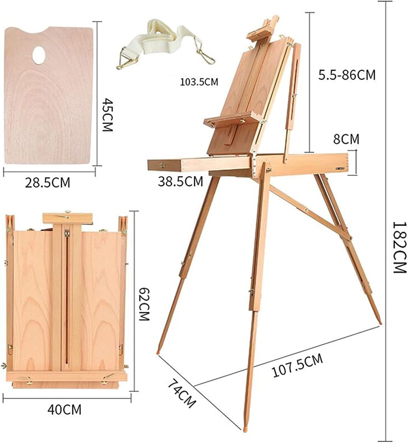 Foldable Oil Painting Box with Adjustable Wooden Easel