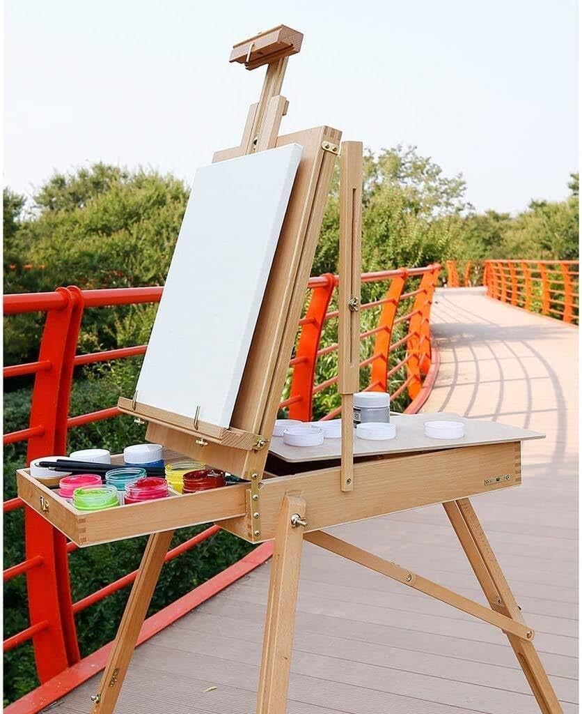 Large Beech Wood Artist Easel with Drawer Red