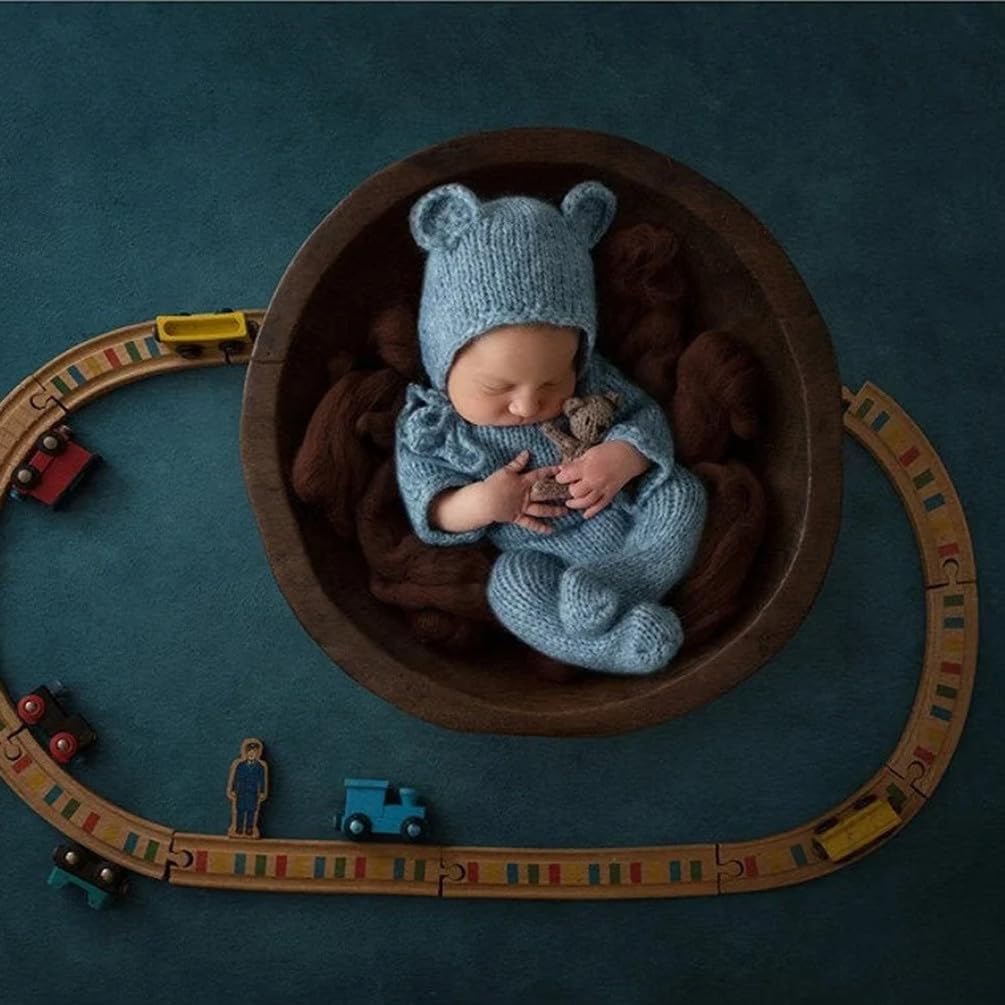 Vomdrok Newborn Baby Photo Props Blue Hat and Romper