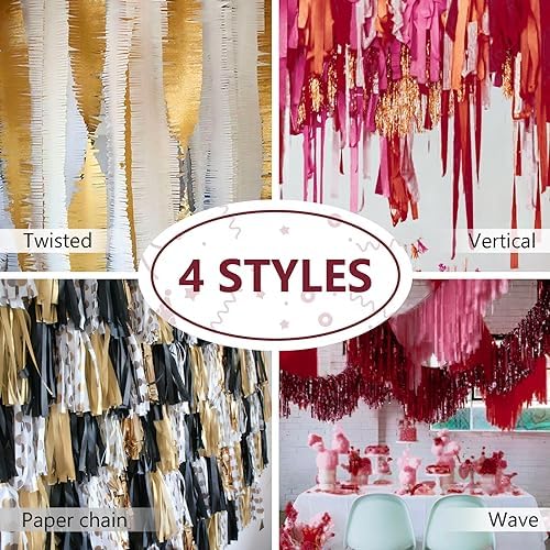 PartyWoo Crepe Paper Streamers 6 Rolls 492ft Burgundy Gold